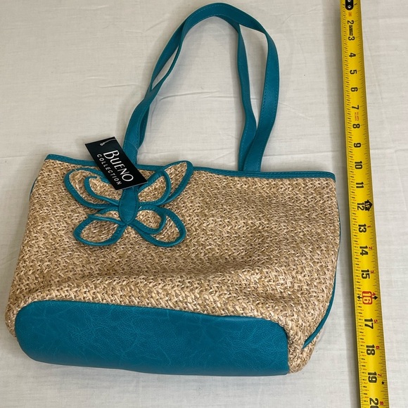 Bueno Straw bag turquoise flower, turquoise polka dots lining - Picture 5 of 7